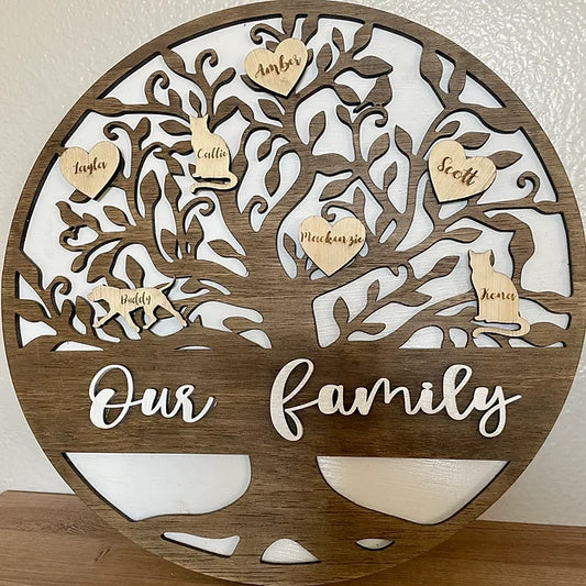 Family Tree Wood Sign w/ easel  14"