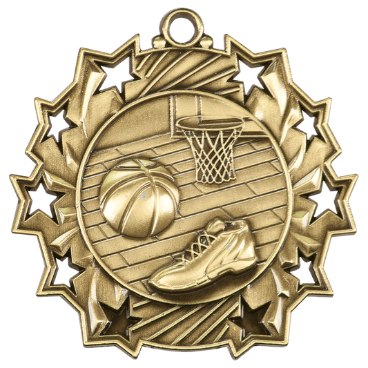Antique Gold Basketball Ten Star Medal