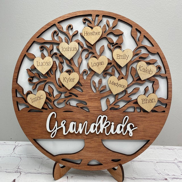 Family Tree Wood Sign w/ easel  14"