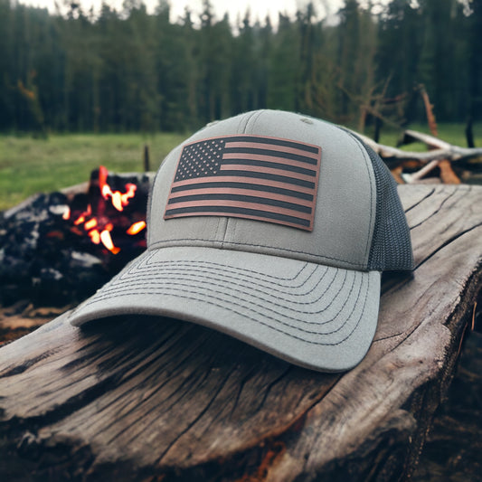 American Flag Leatherette Patch Hat YP6606